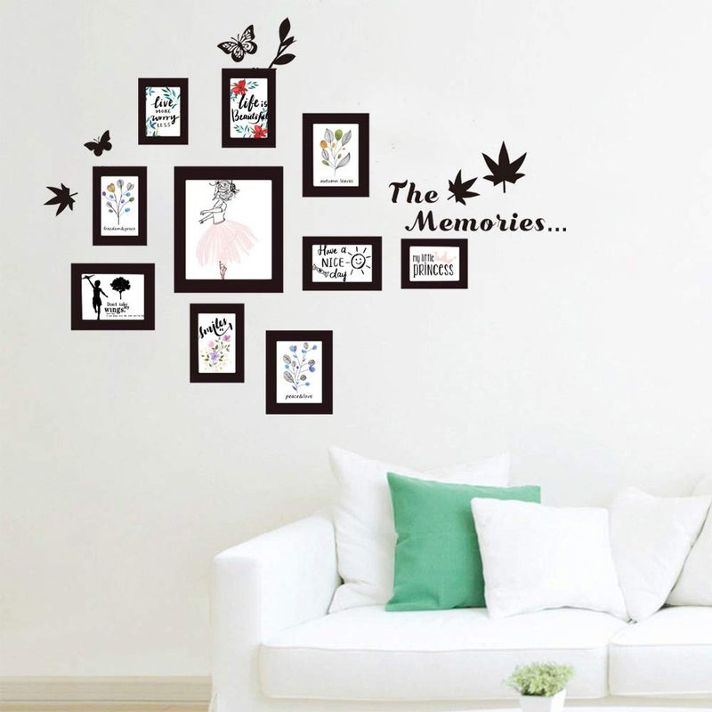 thovorrnl 10 Pcs Picture Frames Wall Decal The Memories Vinyl Stickers, Removable Photo Frame Butterflies Leaves Art DIY Sticker Mural for Bedroom Playroom Living Room Office Home Window Door Decoration - Image 2